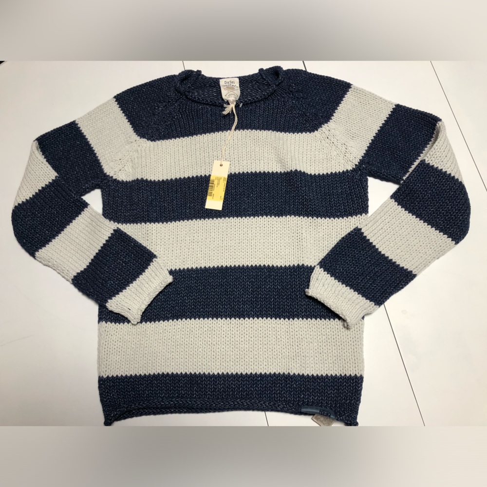 New! Diesel Blue and White Crewneck Sweater